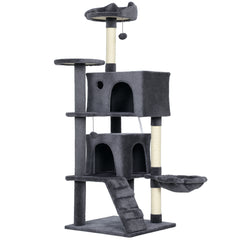Kozy 140cm Large Cat Tree Tower with Sisal Scratching Posts, Cat Houses, Plush Perches, Hammock, Ladder, Dark Grey
