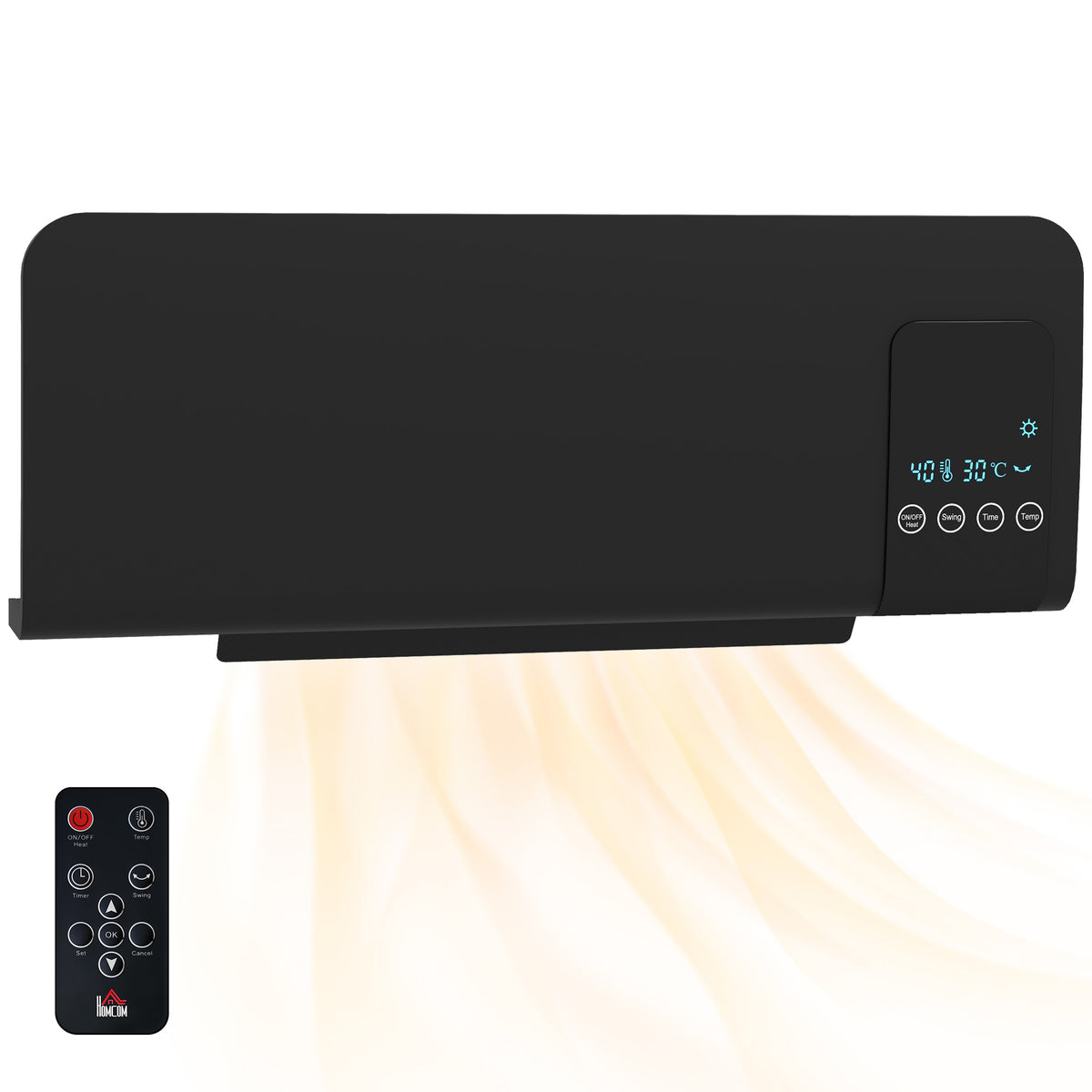 Kozy - 2000W Wall Mounted Heater, 18-45°C Temperature, Black