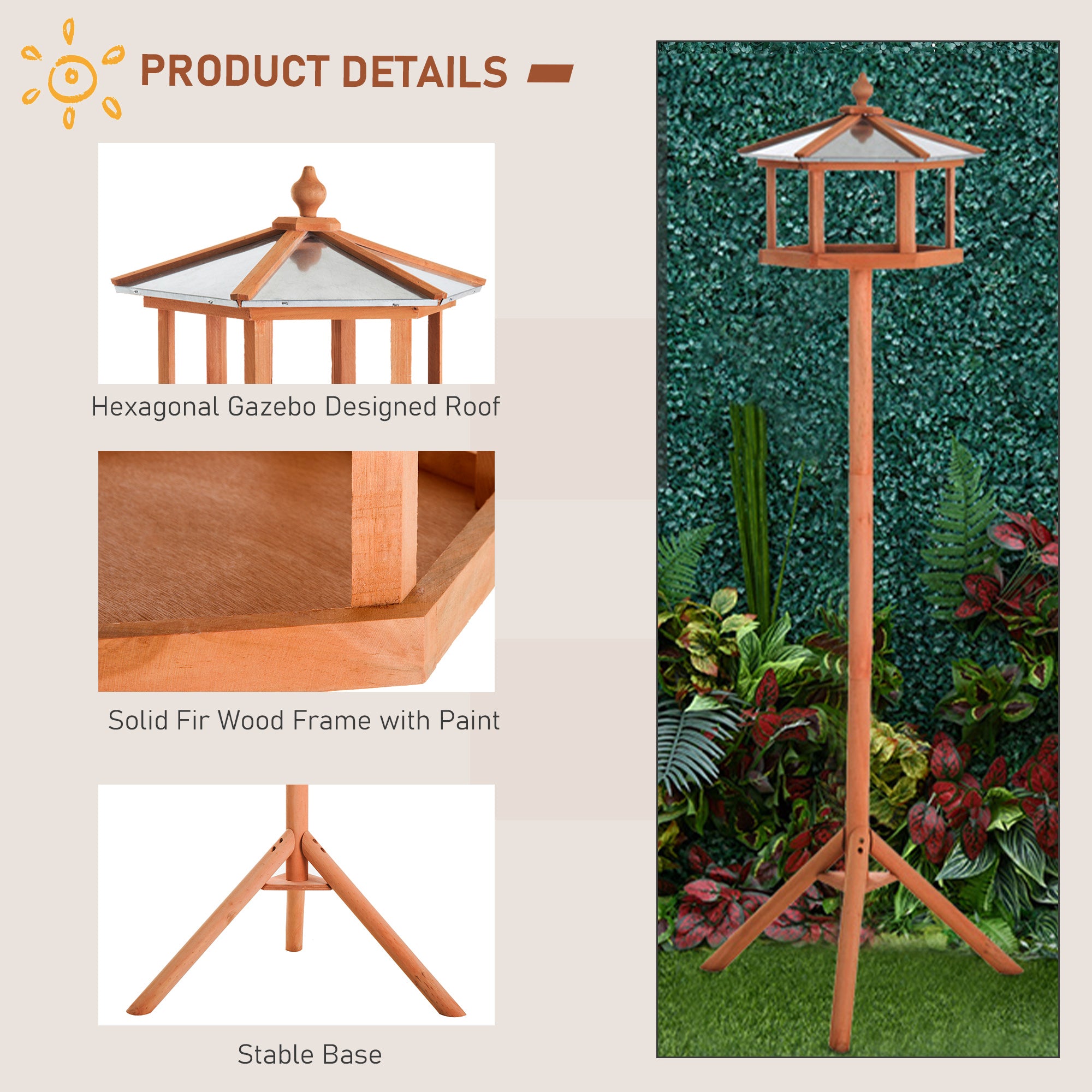 Kozy Wooden Bird Table for the garden Feeding Station, 153Hcm