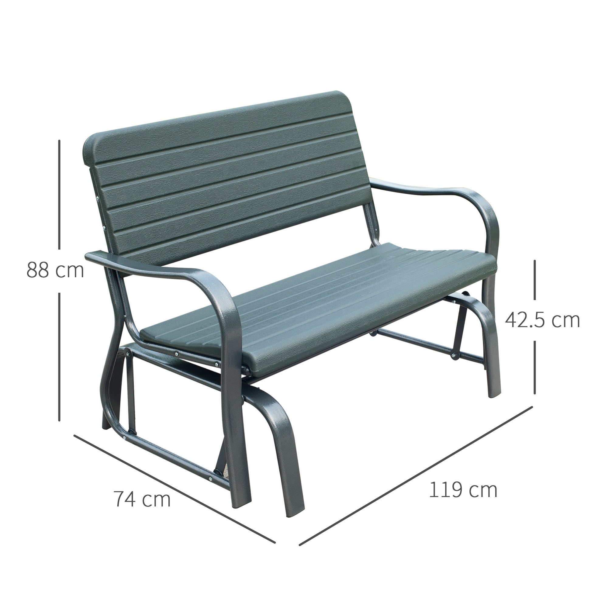 Outsunny Garden Double Glider Bench HDPE Metal 2 Seater Swing Chair Porch Outdoor Patio Rocker