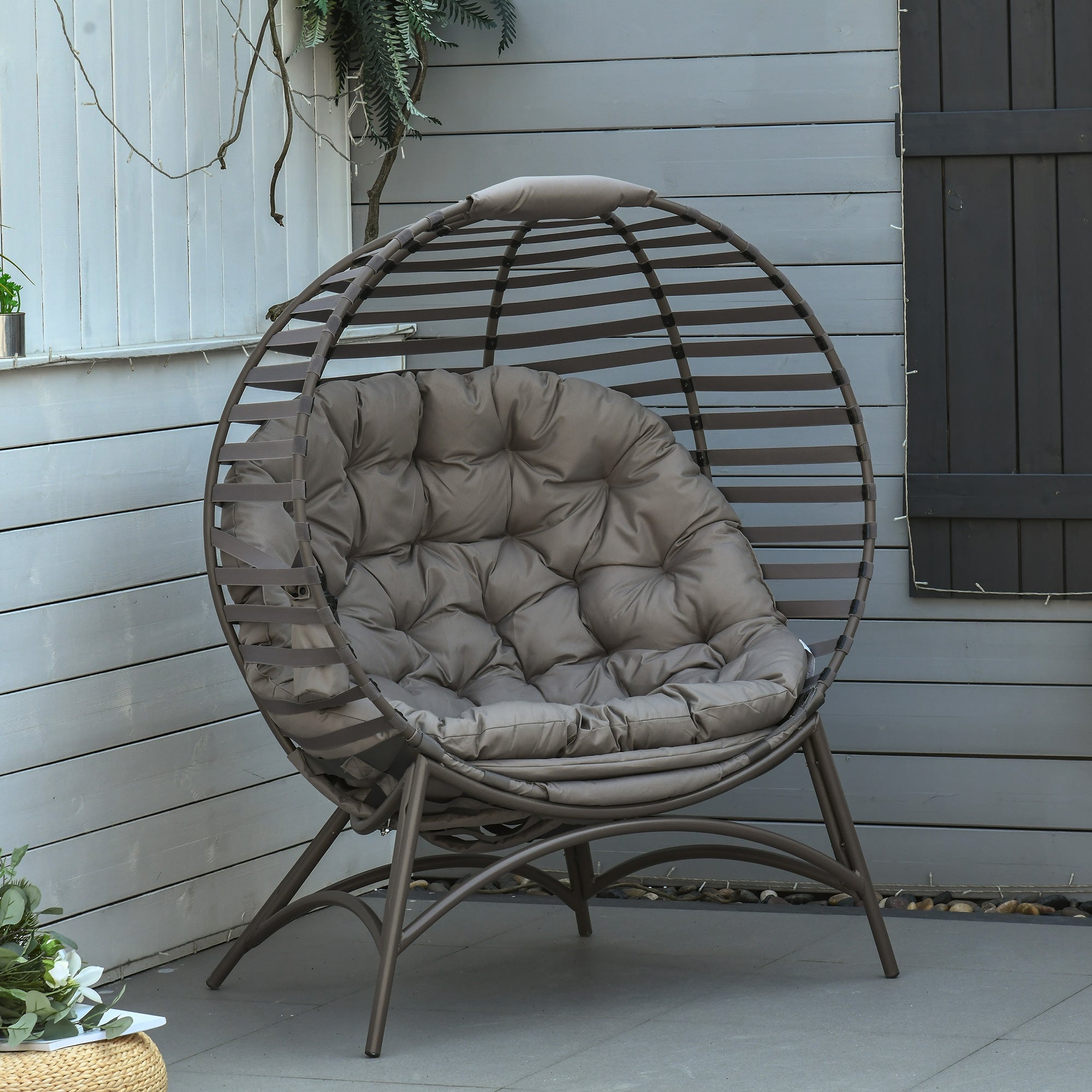 Kozy Egg Chair with Cushion & Side Pocket - Brown