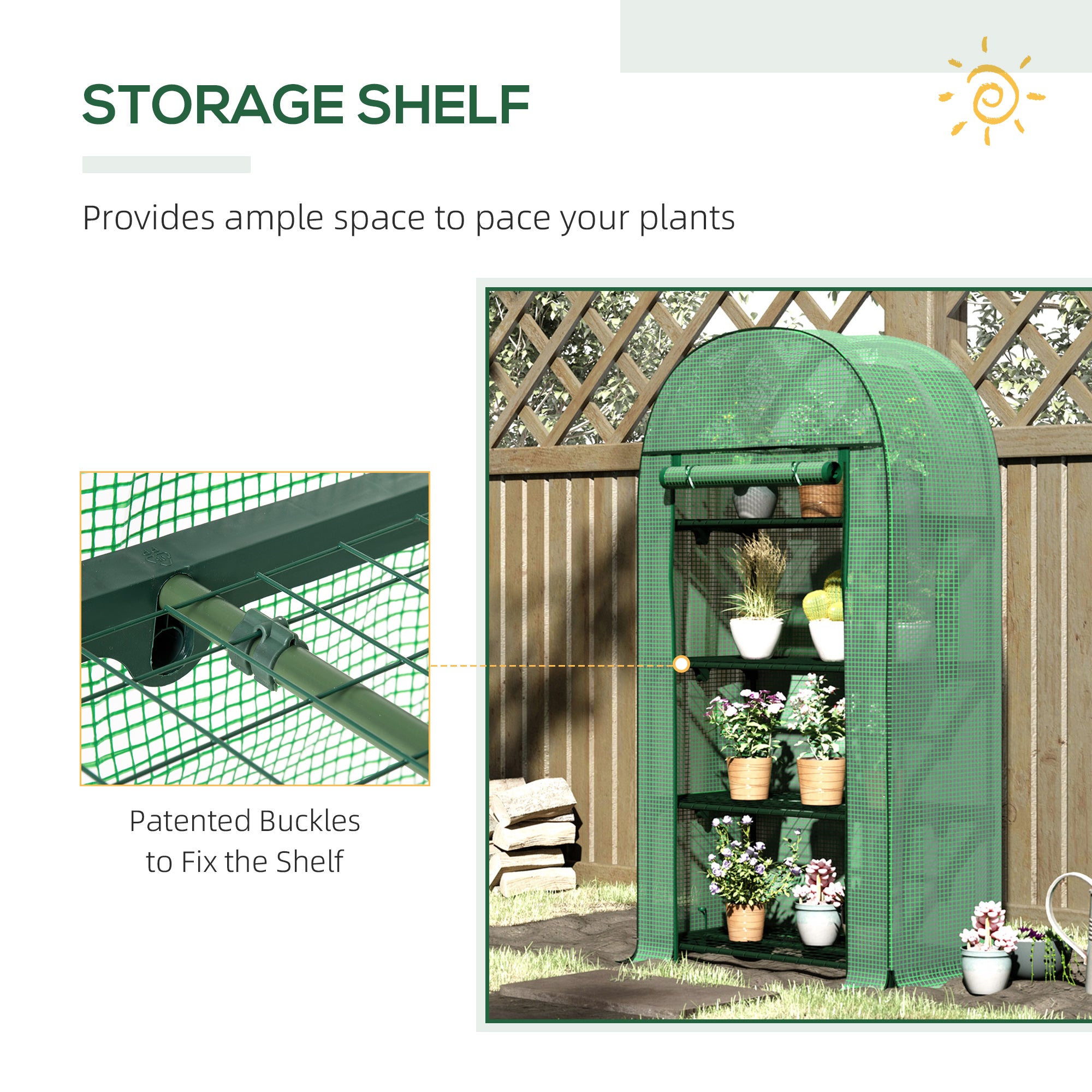 Kozy 4 Tier Mini Greenhouse for Outdoor, Portable Gardening Plant Green House with Storage Shelf, Roll-Up Zipped Door, Metal Frame and PE Cover, 80 x 49 x 160cm, Green