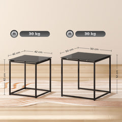 Kozy Nest of Tables, Set of 2 Coffee Table, Side Tables with Tempered Glass Desktop and Metal Frame for Living Room, Bedroom, Office, Black