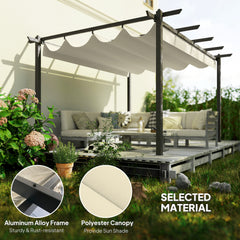 Kozy 4 x 3(m) Aluminium Pergola with Retractable Roof, Garden Gazebo Canopy Shelter for Outdoor, Patio, Cream White