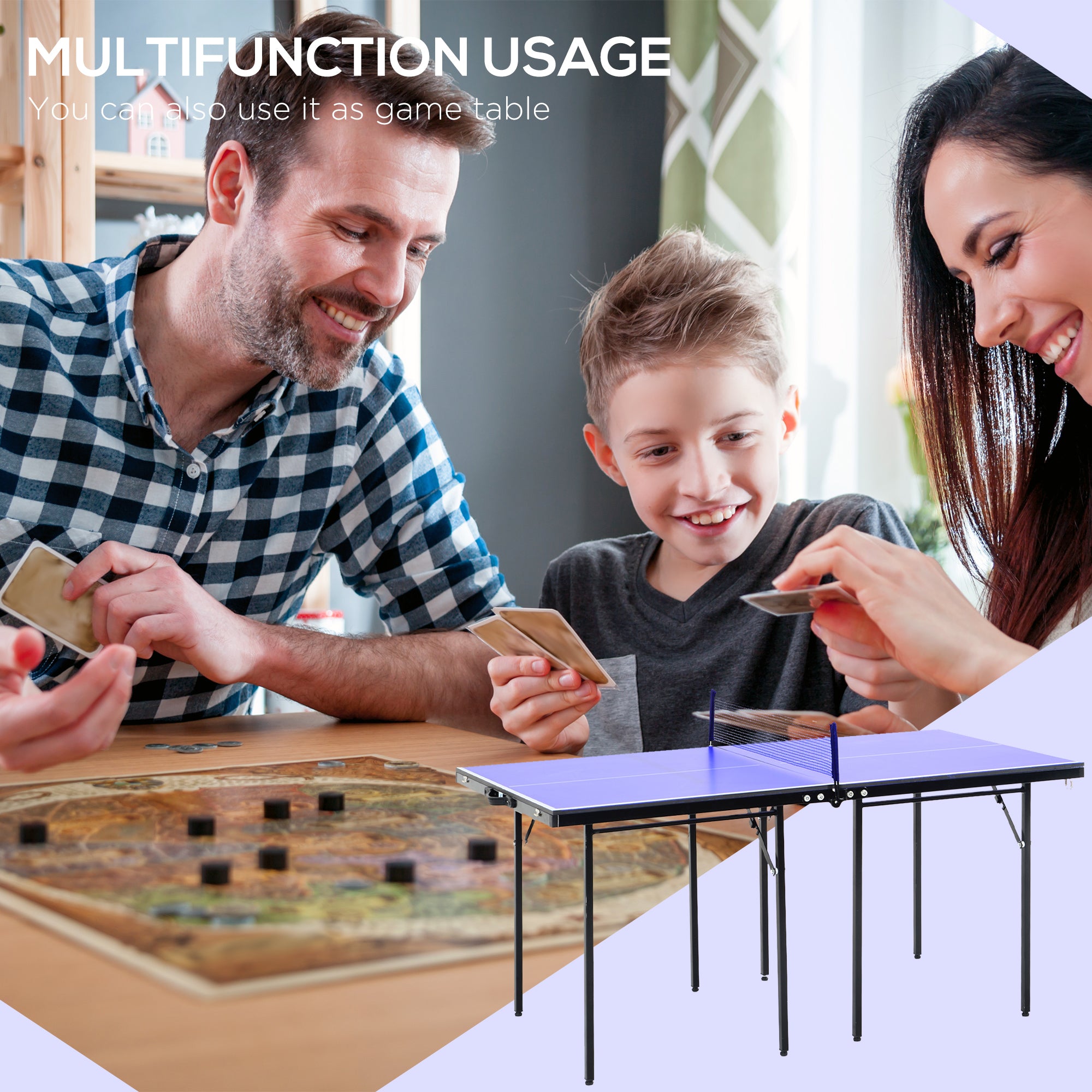 Kozy Folding 5ft Mini Compact Table Tennis Top Ping Pong Table Set Professional Net Games Sports Training Play Blue