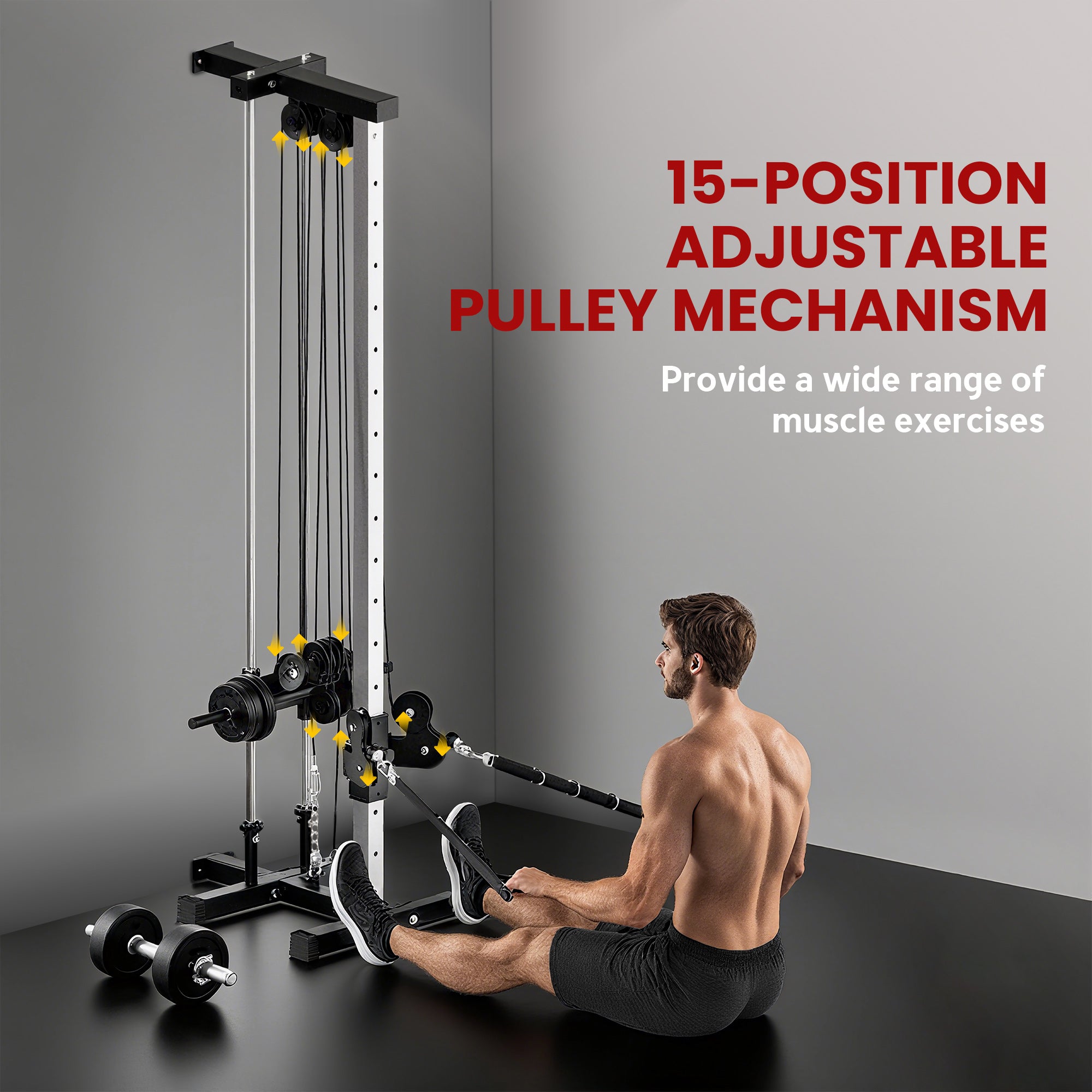 Kozy Wall Mount Cable Machine, 15 Positions Adjustable Cable Crossover Machine Dual Pulley System for Home Gym
