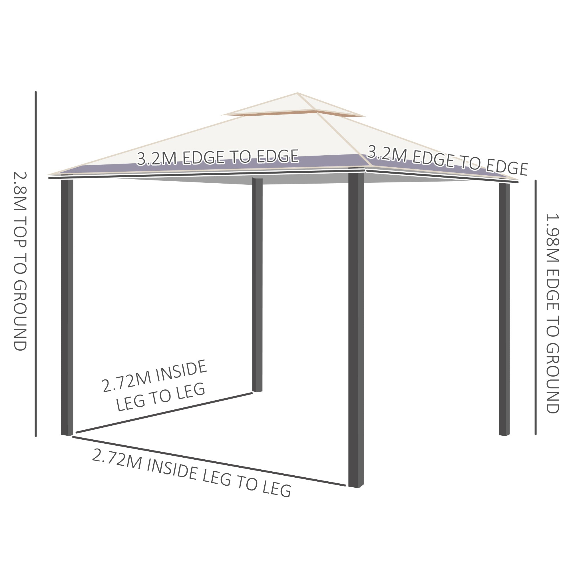 Outsunny 3.2m x 3.2m Vented Roof Steel Frame Gazebo Beige