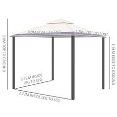 Outsunny 3.2m x 3.2m Vented Roof Steel Frame Gazebo Beige