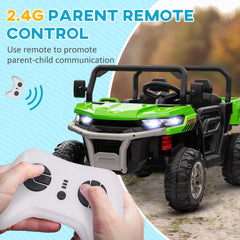 HOMCOM 12V Two-Seater Kids Electric Ride-On Car, with Electric Bucket, Remote Control - Green