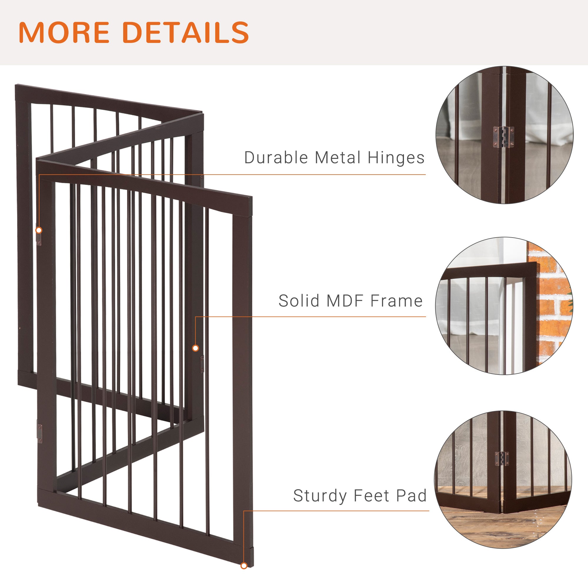 Kozy 3 Panel Stair Gate Foldable Dog Door Gate Indoor Free Standing Safety Gate Pet Barrier 76cm Height