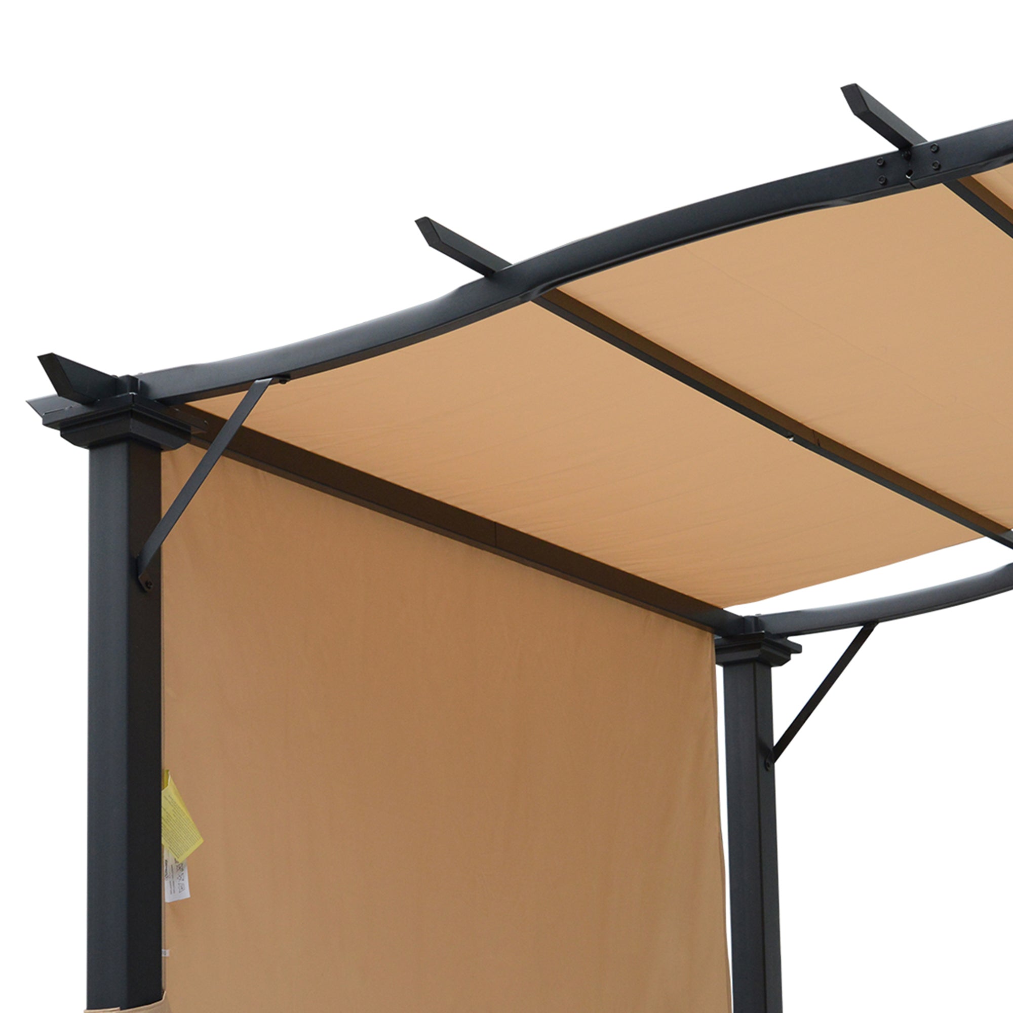 Kozy Outdoor Retractable Pergola Garden Gazebo with Two Adjustable Side Canopy Overhead Sun Shade Backyard Canopy Cover, Steel Khaki 2.96x2.45x2.3m