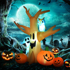 Kozy 240cm Large Halloween Scary Lighting Inflatable Tree Ghost 3 Pumpkins Owl 4 LED Indoor Outdoor Holiday Decoration