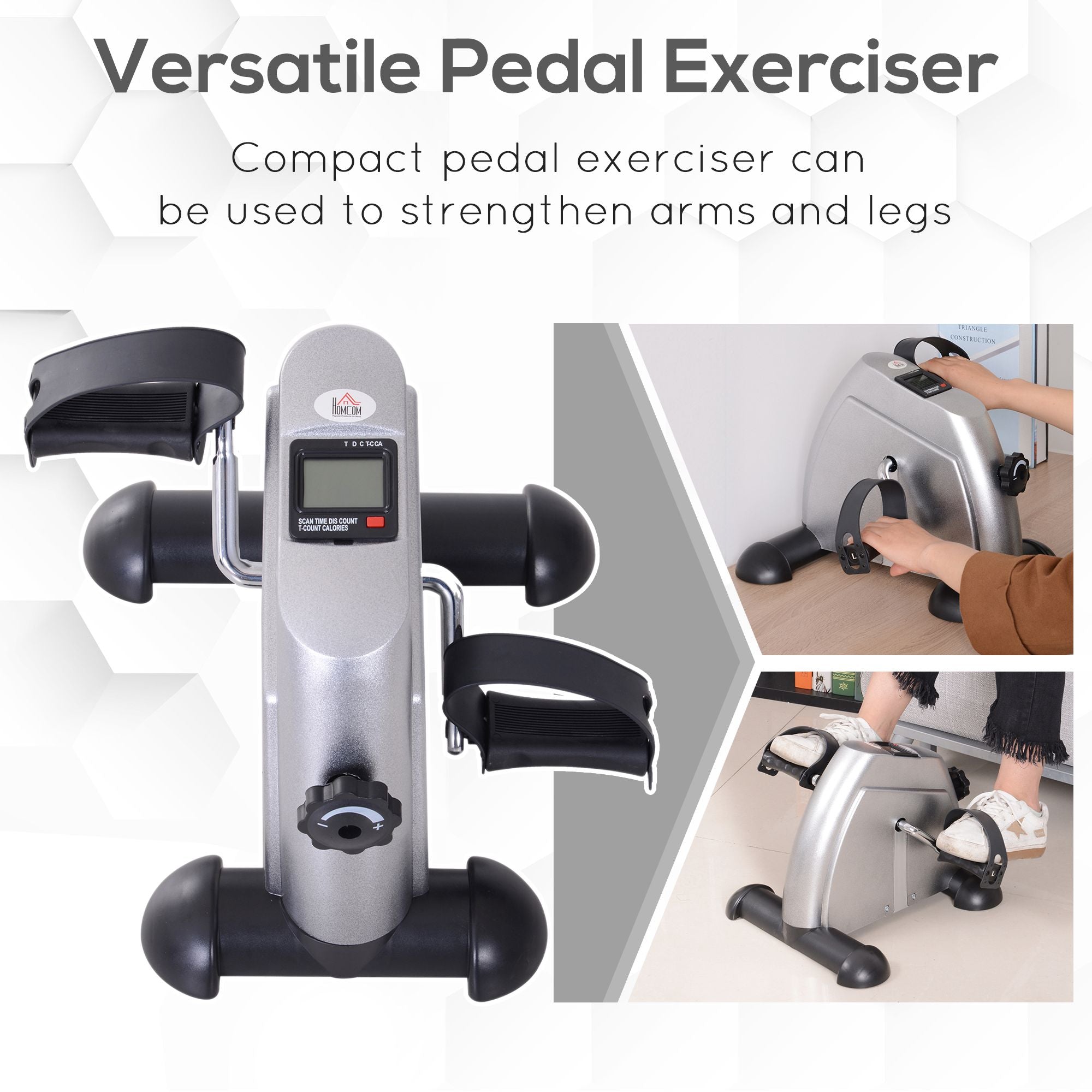 HOMCOM Mini Exercise Bike, Fitness Equipment with LCD Display, Compact Design, 9Wx40Dx31Hcm, Metallic Silver