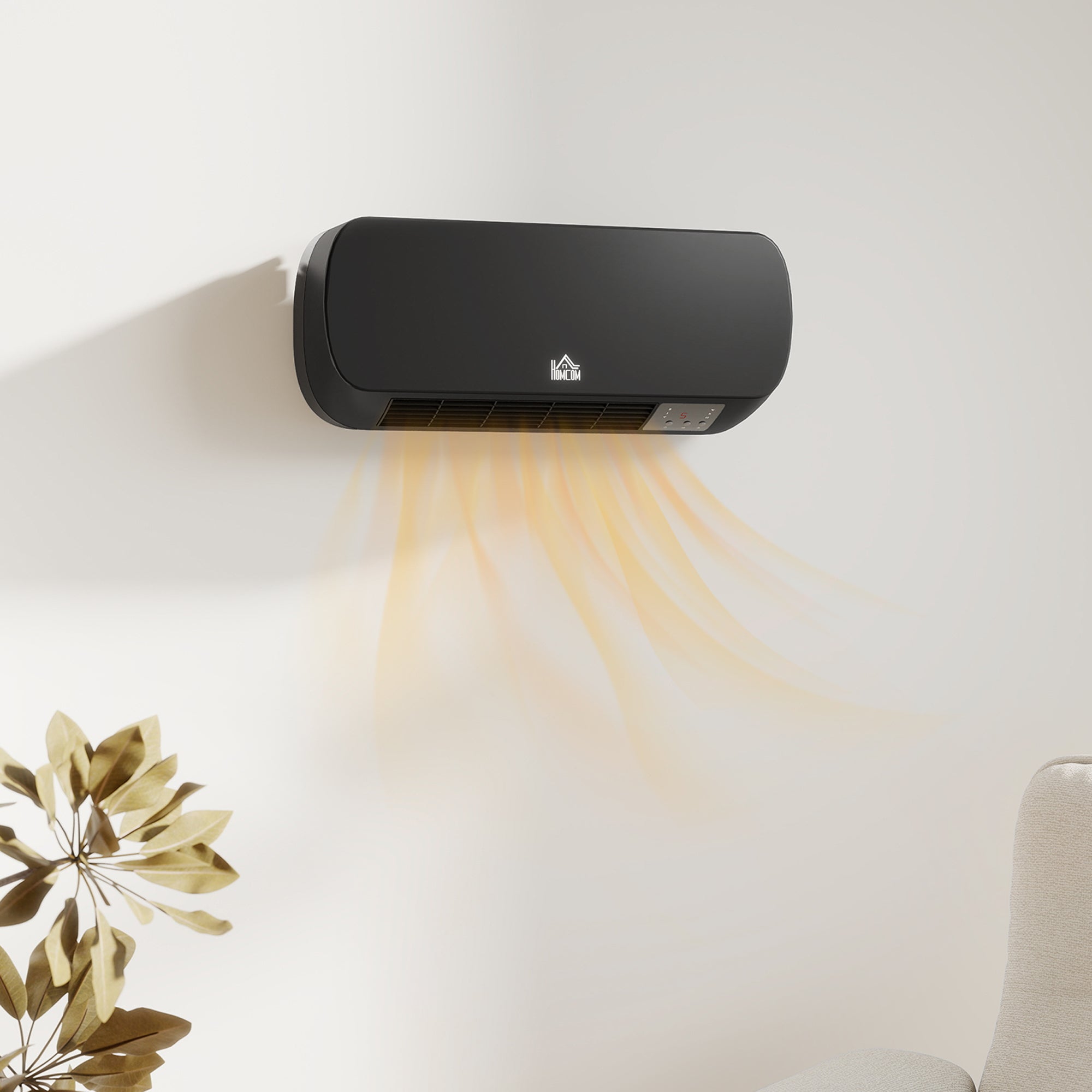 Kozy - 2000W Wall Mounted Ceramic Space Heater, 10-49°C Temperature, Black