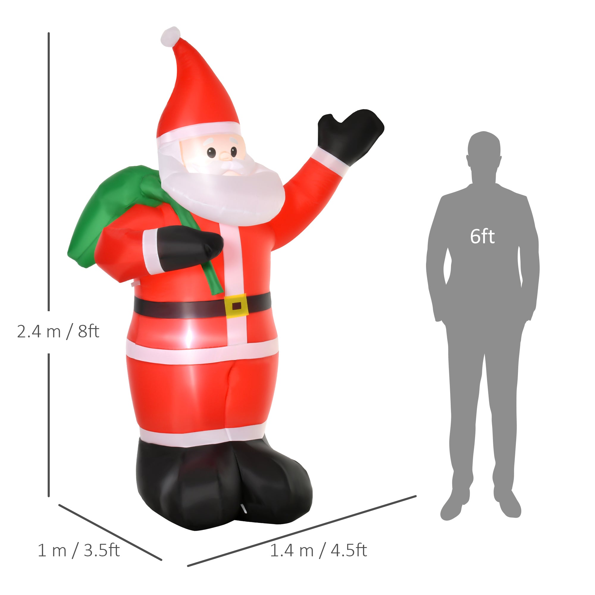 Kozy 8ft Christmas Inflatable Santa Holiday Garden Decoration, Indoor Outdoor Lawn Blow Up Decor