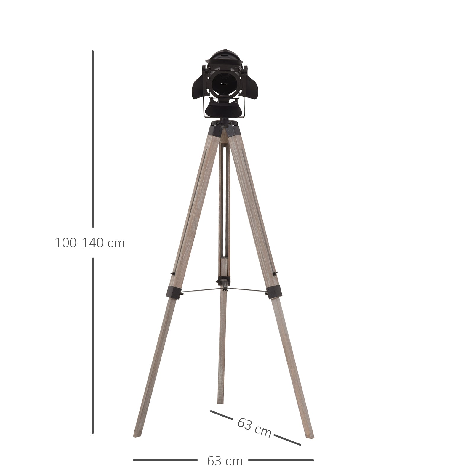 Kozy Industrial Style Adjustable Tripod Floor Lamp Vintage Spotlight Reading Lamp w/ Wood Metal Legs E27 Base For Living Room Bedroom, 100-140cm, Natural