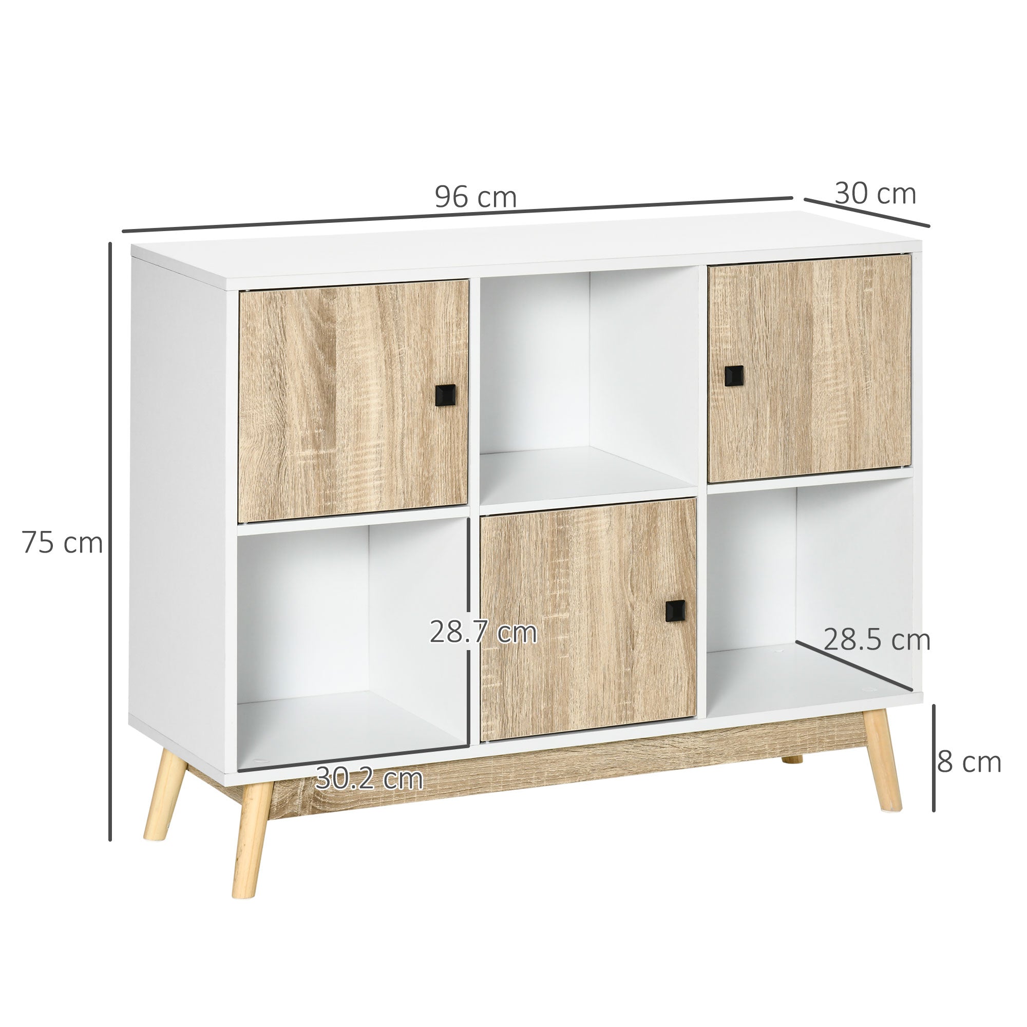 Kozy Storage Cabinet, Bookcase, Display Shelf with 6 Storage Cubes & Doors for Dining Room, Living Room, Natural