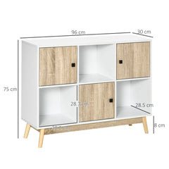 Kozy Storage Cabinet, Bookcase, Display Shelf with 6 Storage Cubes & Doors for Dining Room, Living Room, Natural