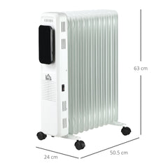 Kozy 2500W Oil Filled Radiator, 11 Fin Portable Electric Heater with LED Display, 24H Timer, 3 Heat Settings, Adjustable Thermostat, Safety Cut off, Remote Control, White