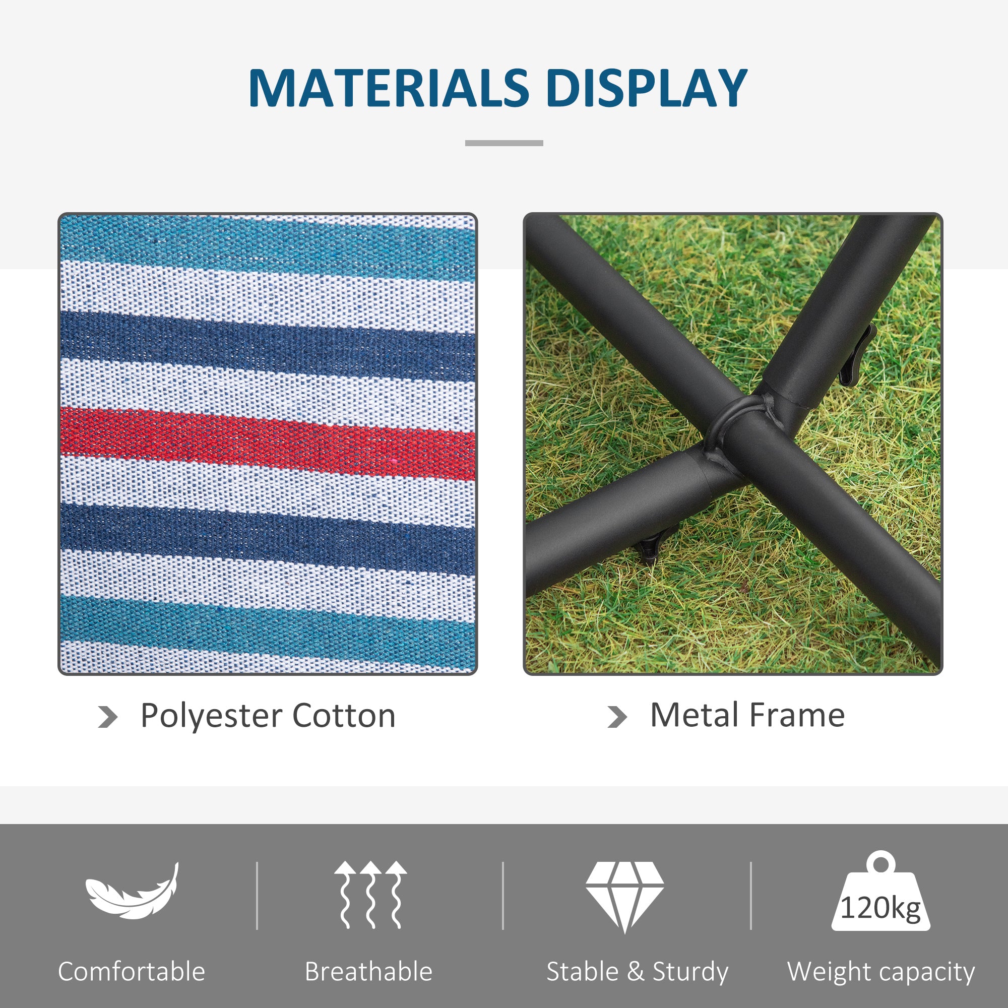 Kozy 298 x 117cm Hammock with Stand Camping Hammock with Portable Carrying Bag, Adjustable Height, 120kg Load Capacity, Blue and White Stripe