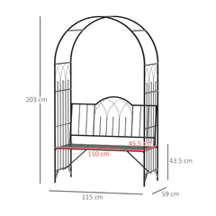 Kozy Garden Metal Arch Bench Outdoor Patio Rose Trellis Arbour Pergola for Climbing Plant Antique Style 2-Seater Chair, Black