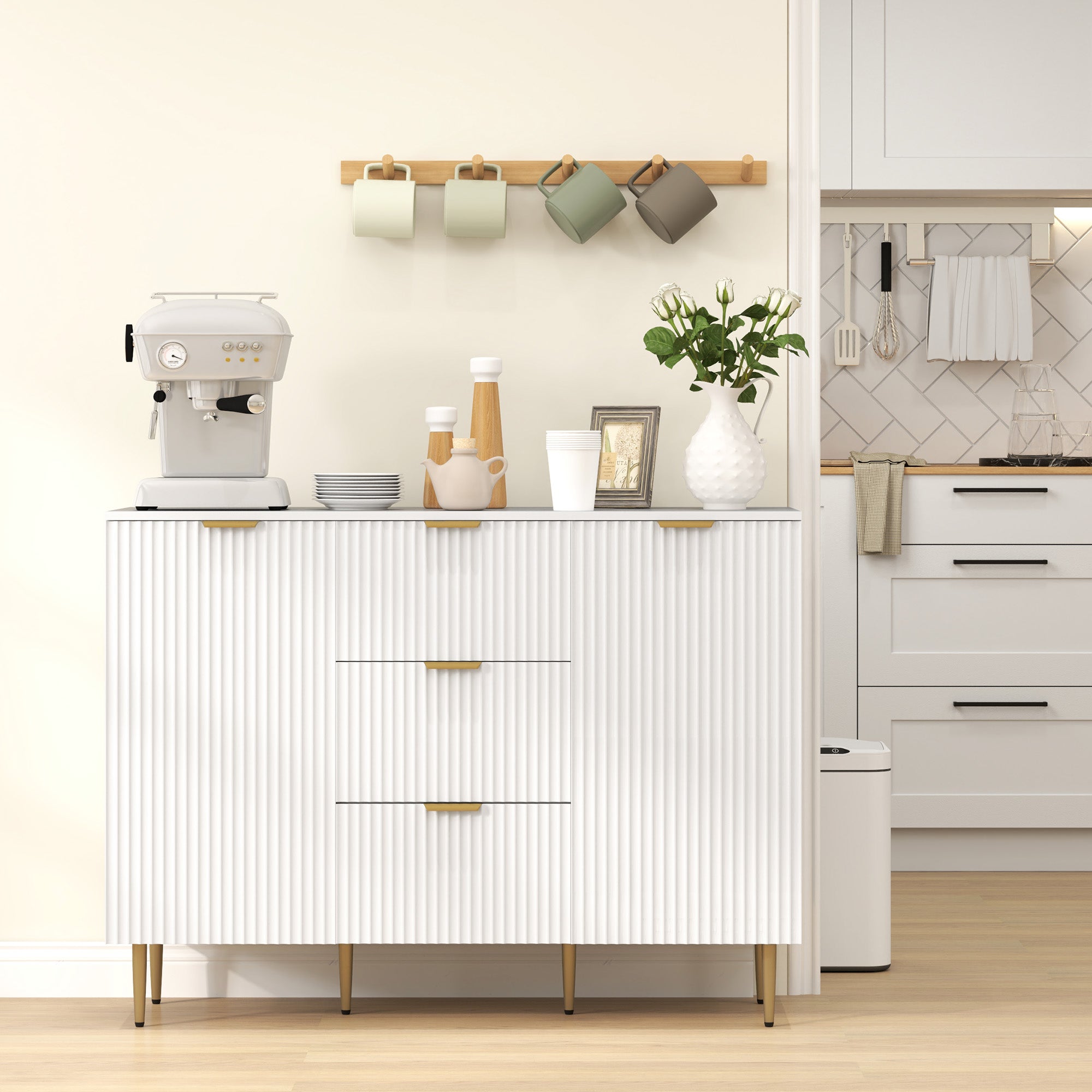 Kozy - 2-Door Sideboard with 3 Drawers and Adjustable Shelves - White