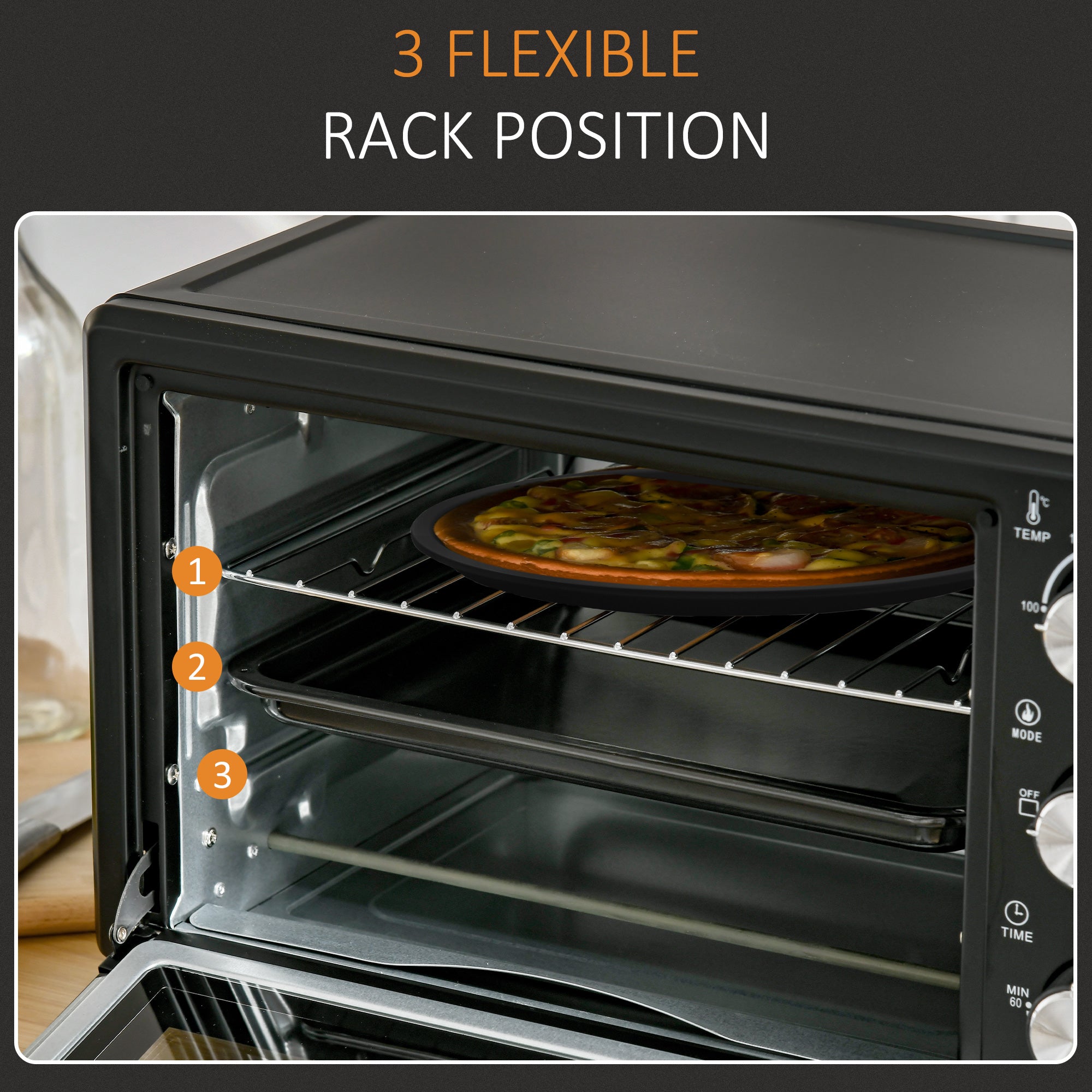 Kozy 21L Mini Countertop Oven, 100°C-230°C Adjustable Temp - Black