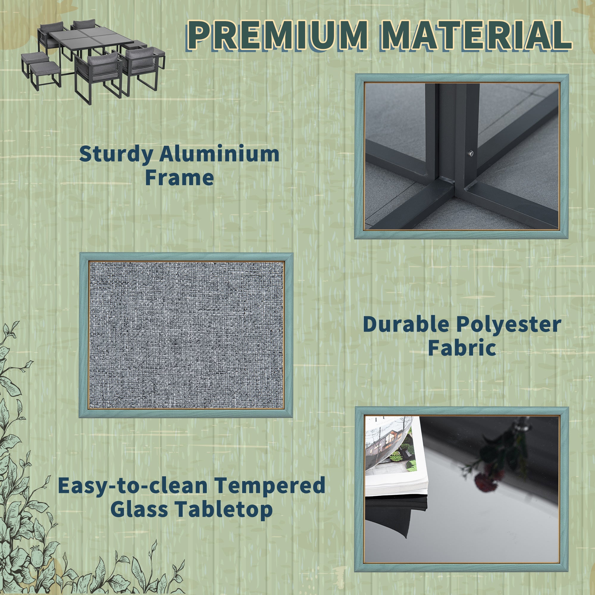 Kozy Nine-Piece Aluminium Garden Set, with Glass-Top Table - Grey