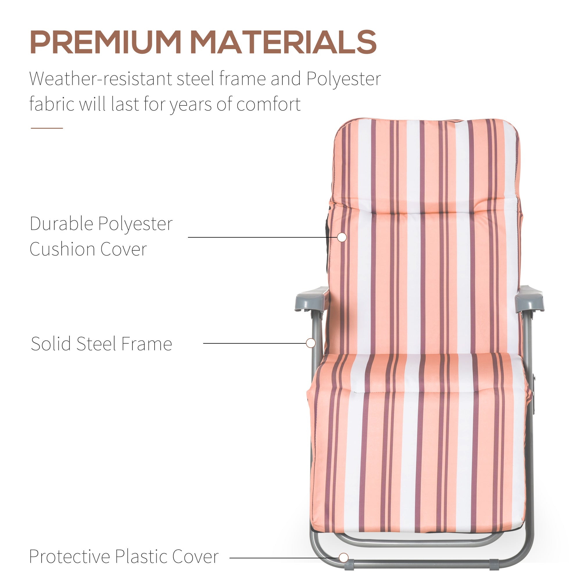 Kozy Reclining Garden Chair Set of 2, 5-Level Adjustable Zero Gravity Chairs with Cushions, Folding Sun Lounger Garden Recliner Chairs with Armrests for Outdoor, Patio, Orange Stripe