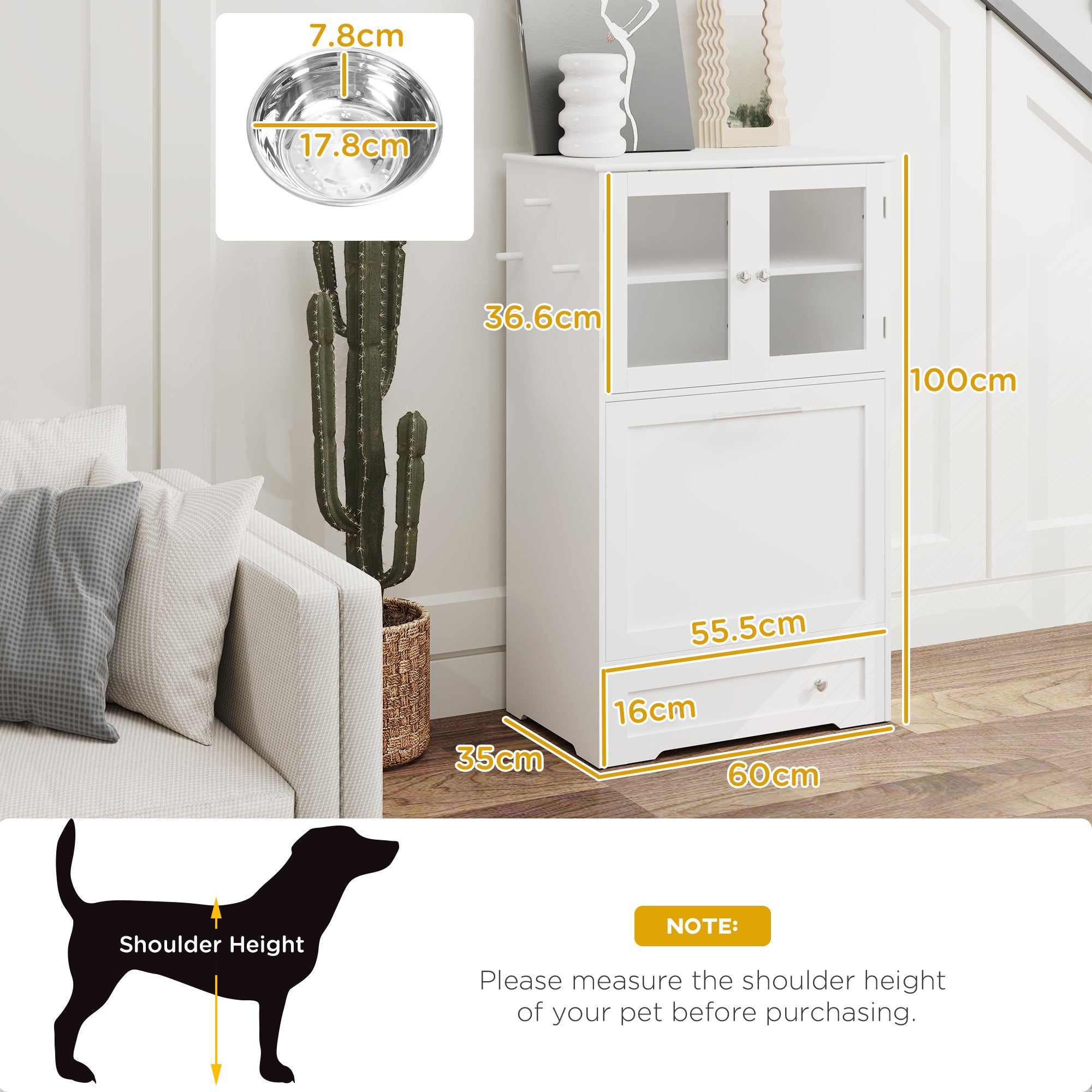 Kozy - Dog Feeding Station with 2 Storage Cabinets, 2 Elevated Bowls, Side Hooks, Anti-tip Kit for Water and Feeding Supplies