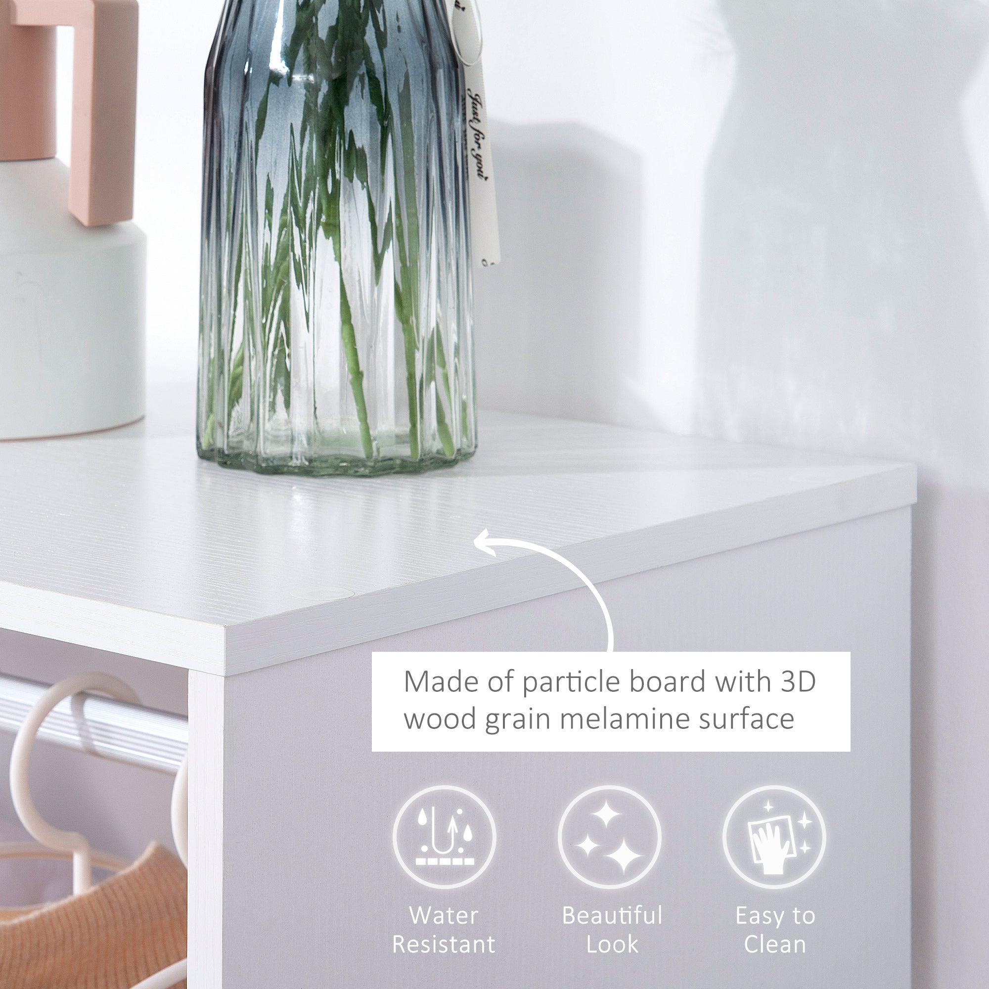 Kozy Open Wardrobe on Wheels, Bedroom Wardrobe with Clothes Hanging Rail, 2 Storage Shelves, Mobile Garment Rack for Cloakroom, Hallway, White