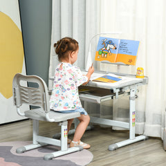 HOMCOM Children's Study Desk Set: USB Lamp, Storage Drawer, Activity Table for Arts & Crafts, Grey & White | Aosom UK