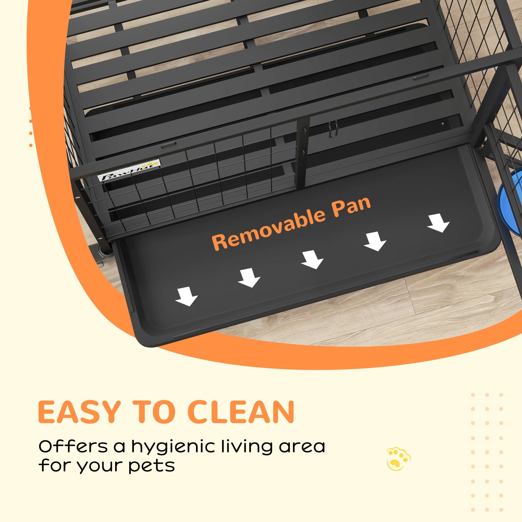 PawHut Heavy Duty Dog Crate on Wheels w/ Bowl Holder, Removable Tray, Detachable Top, Double Doors for L, XL Dogs | Aosom UK