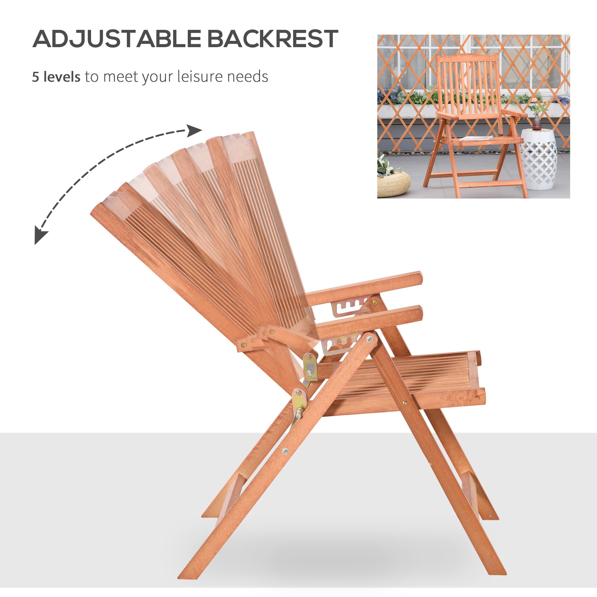 Outsunny Outdoor Garden Folding Dining Chair Patio Armchair Acacia Wood 5