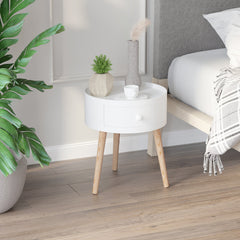HOMCOM Modern Round Coffee Table, Wooden Side Table with Drawer, Wood Legs, Living Room Storage, White | Aosom UK