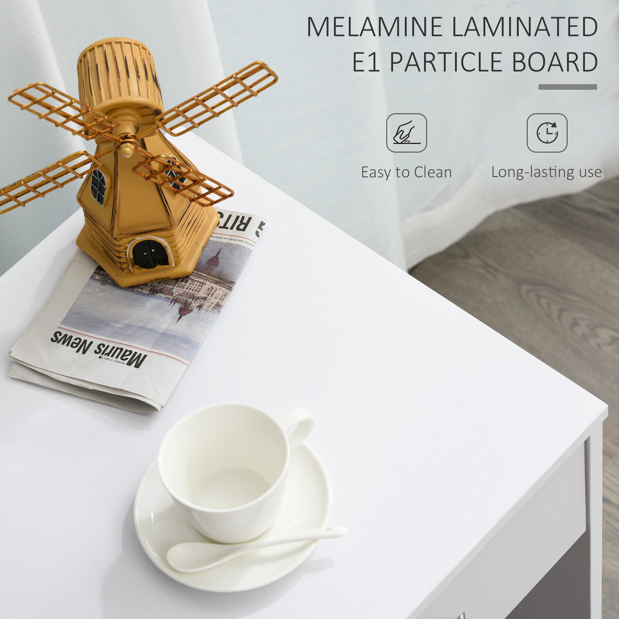 Kozy Compact Computer Desk, Study Table with Drawer and Storage Compartment, Writing Workstation, White