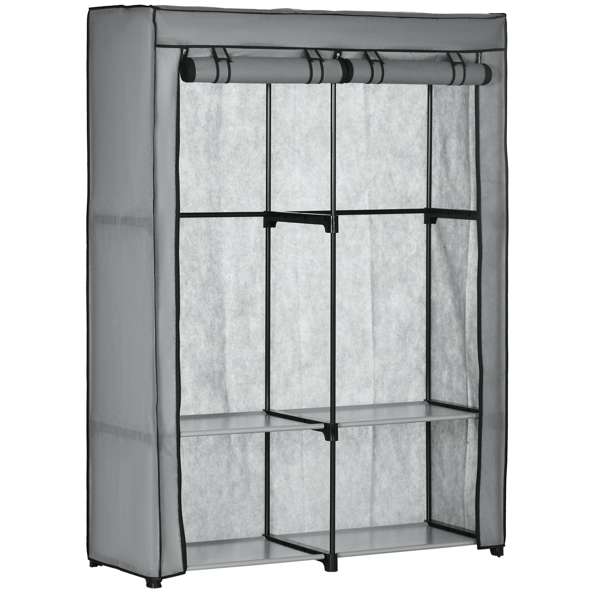 Kozy Steel Frame Fabric Wardrobe, with Rail and Shelves - Light Grey