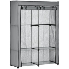 Kozy Steel Frame Fabric Wardrobe, with Rail and Shelves - Light Grey