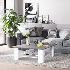 Kozy Square Coffee Table, Wooden Coffee Table with Storage, Cocktail Center Tea Table for Home Office, 80W x 80D x 31.5Hcm, Grey and White