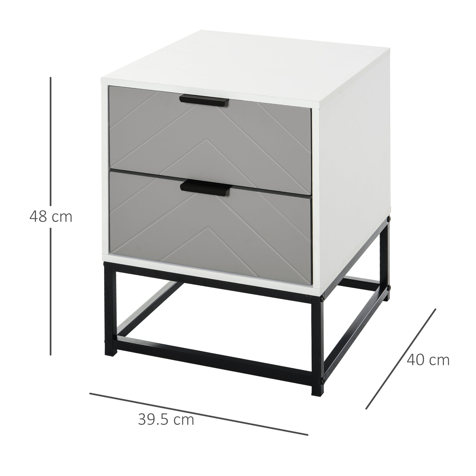 Kozy Bedside Cabinet with 2 Drawer Storage Unit, Unique Shape Bedroom Table Nightstand with Metal Base, for Living Room, Study Room, Dorm