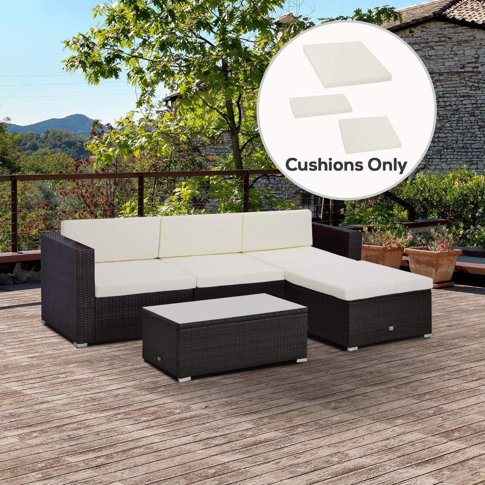 Kozy Outdoor Cushion Pad Set for Rattan Furniture, 7 Piece Garden Furniture Cushions ONLY, Cream