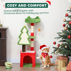 Kozy - Christmas Cat Tree, 120cm Cat Tower with Scratching Post & Board, Platform, Toys, Green