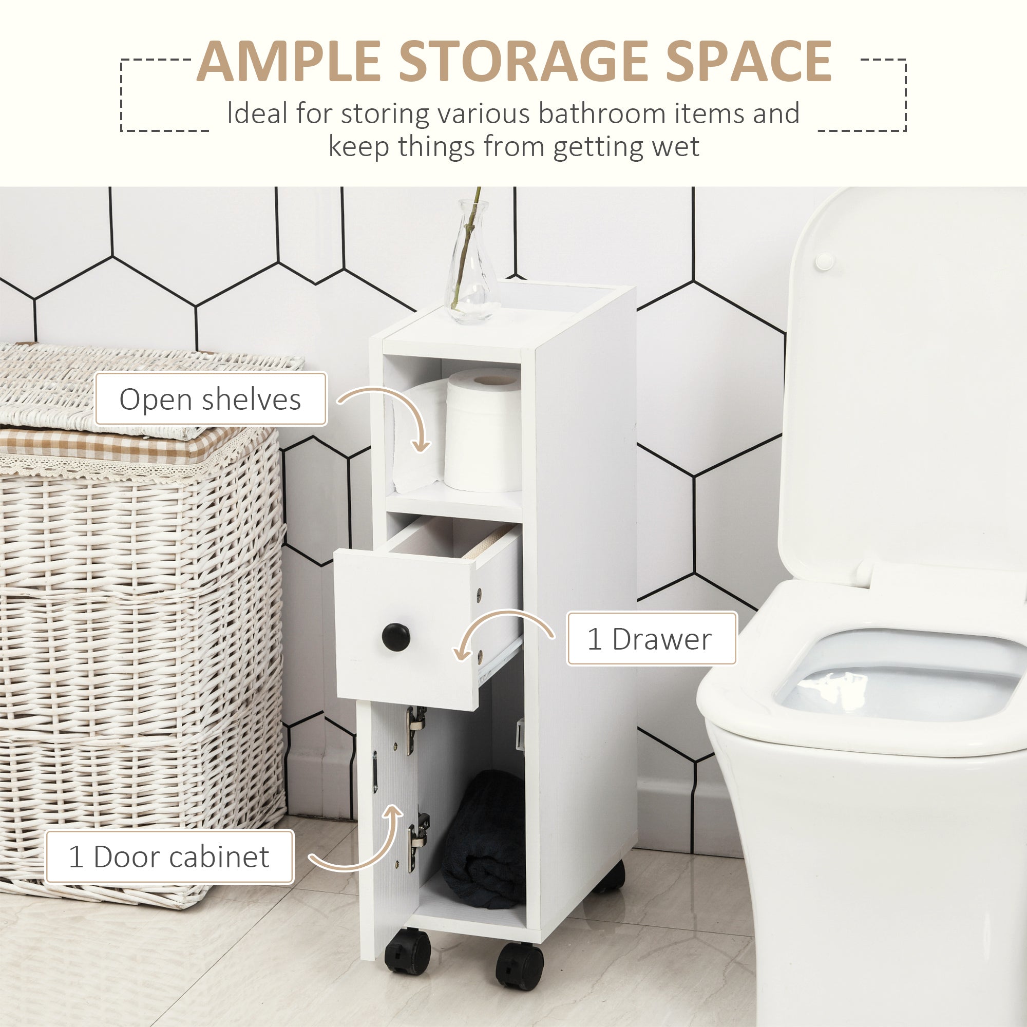 Kozy Slimline Bathroom Storage Cabinet - White