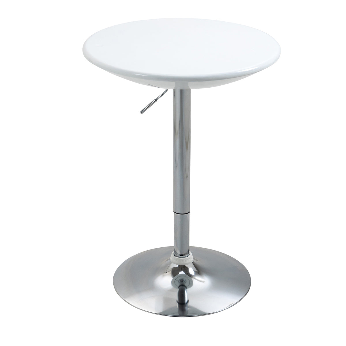 Kozy Modern Round Bar Table Adjustable Height Home Pub Bistro Desk Swivel Painted Top with Silver Steel Leg and Base, White