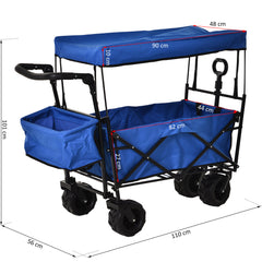 DURHAND Folding Trolley Cart Storage Wagon Beach Trailer 4 Wheels with Handle Overhead Canopy Cart Push Pull For Shopping Camping Garden