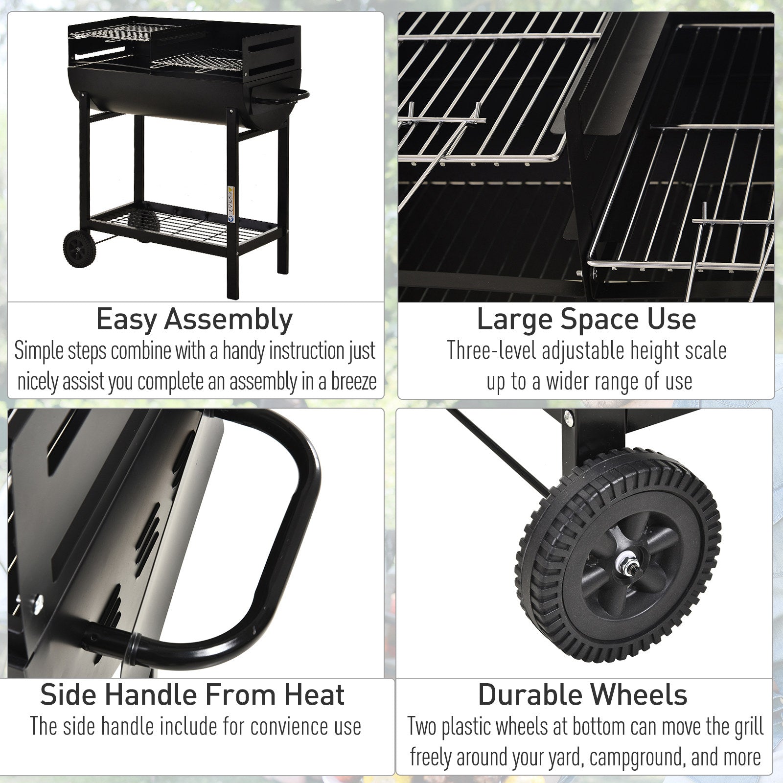 Kozy Steel 2-Grill Charcoal BBQ w/ Wheels Black
