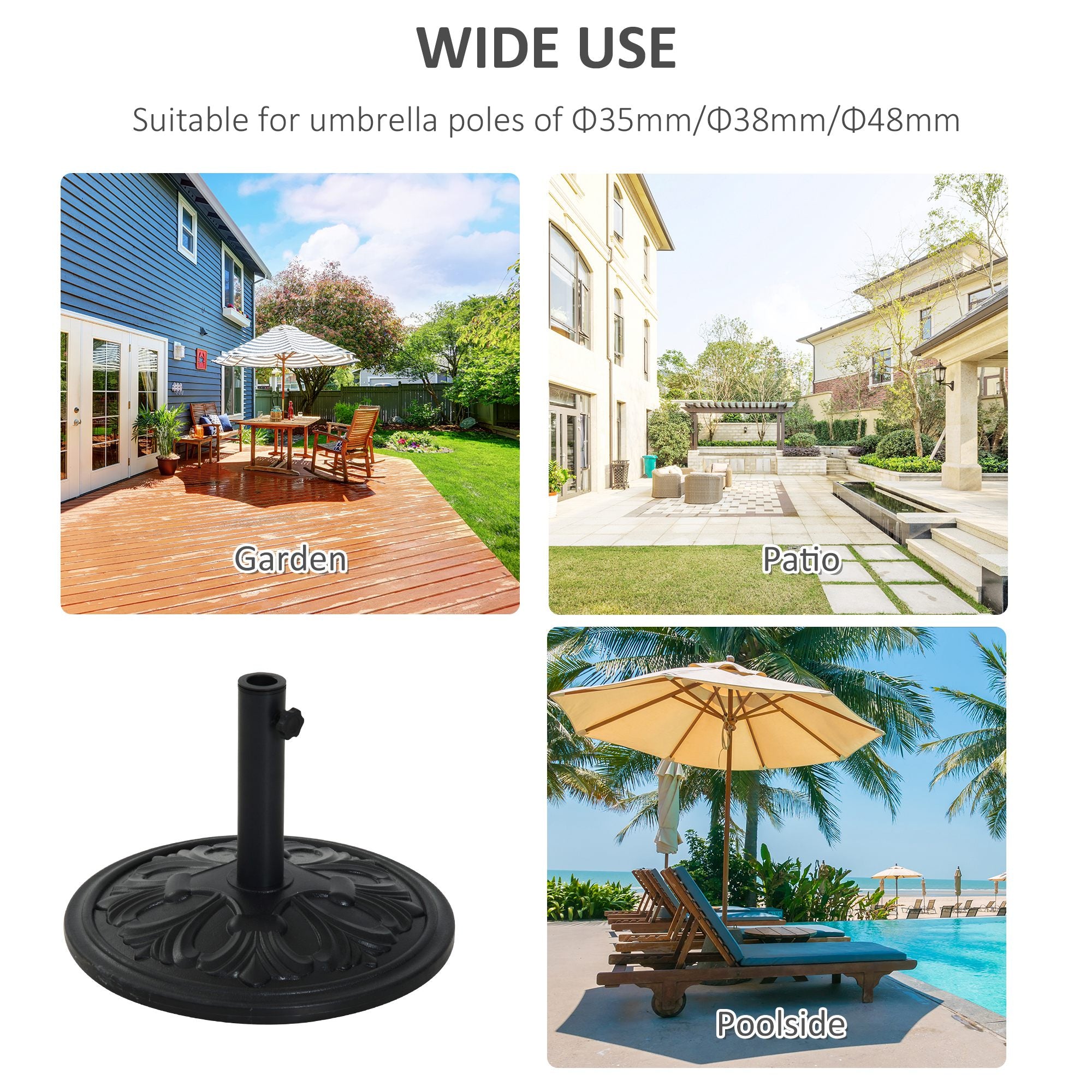 Outsunny Round Parasol Base Heavy Duty Cement Stand Umbrella Holder Garden