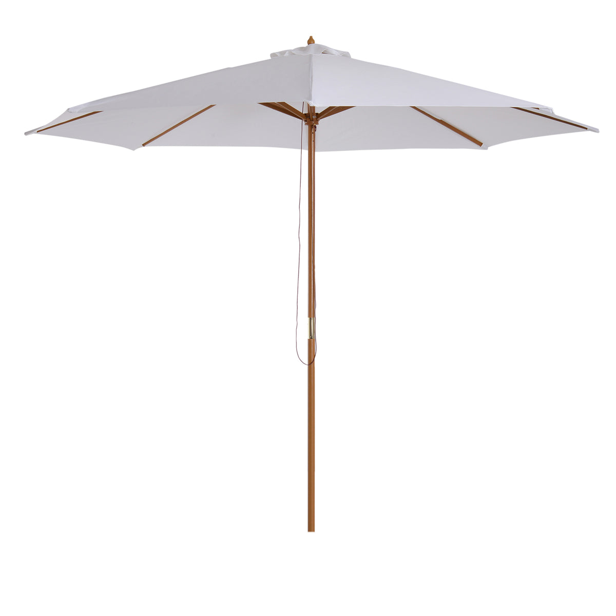 Kozy 3(m) Garden Parasol, Pulley Operated Patio Umbrella, Wooden Table Market Umbrella with Rope Pulley Mechanism and 8 Ribs, Cream White