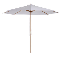 Kozy 3(m) Garden Parasol, Pulley Operated Patio Umbrella, Wooden Table Market Umbrella with Rope Pulley Mechanism and 8 Ribs, Cream White