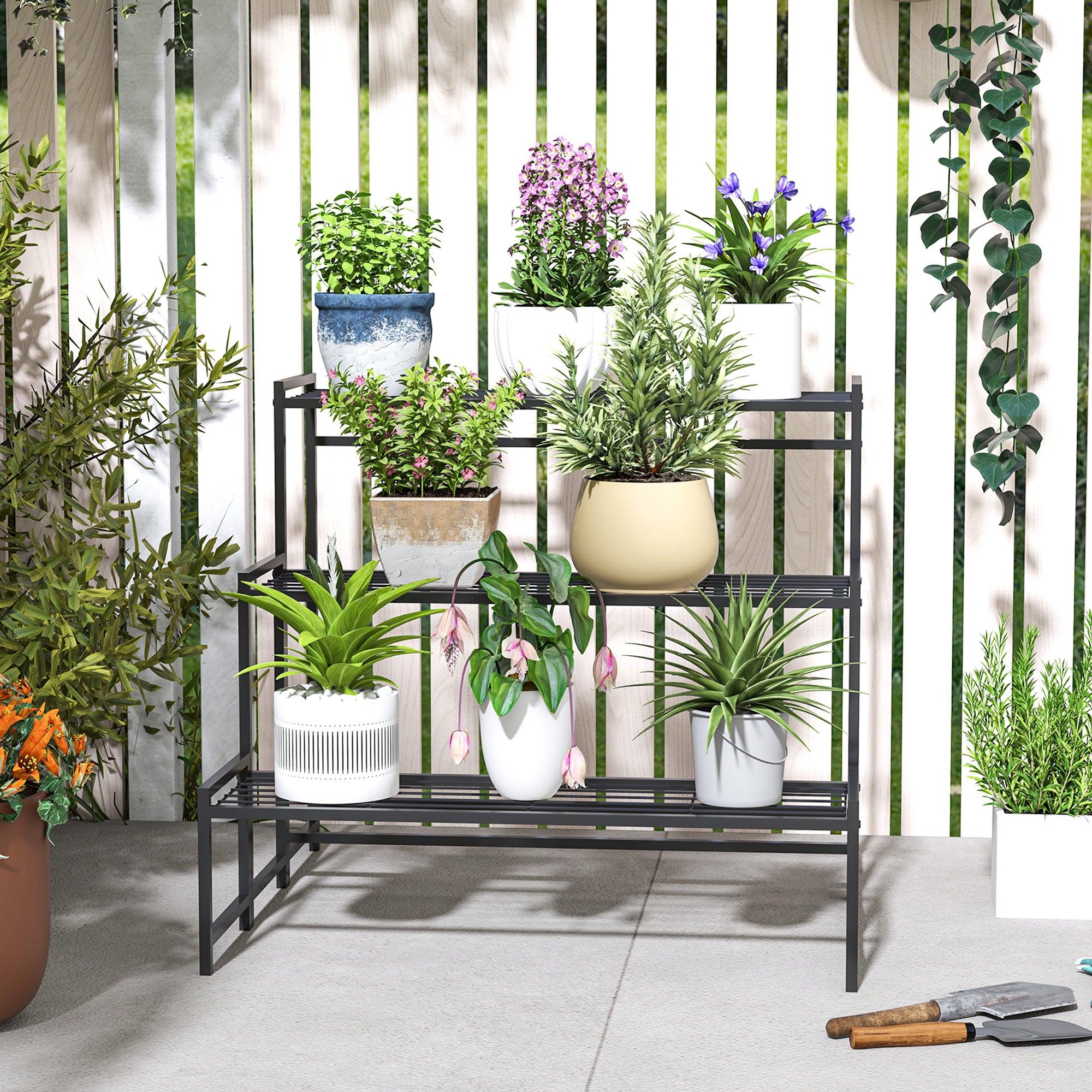 Kozy - Three-Tier Metal Plant Shelf - Black